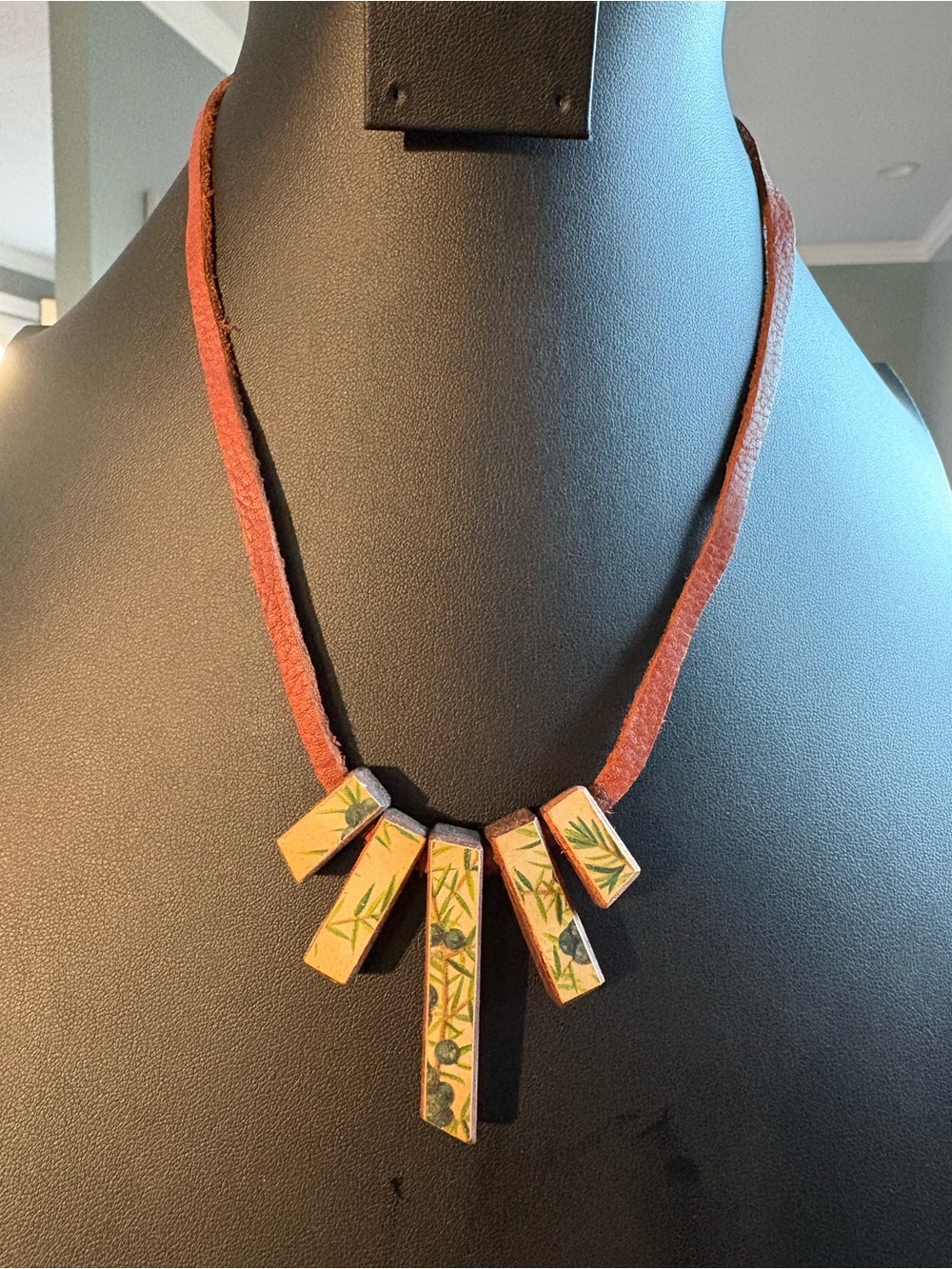 Handpainted Yellow Bamboo Pendant Necklace - Women Jewelry